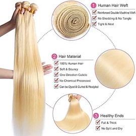 KS #613 Straight Human Hair 3 Bundles For Women Blonde Color 24 26 28 Inch