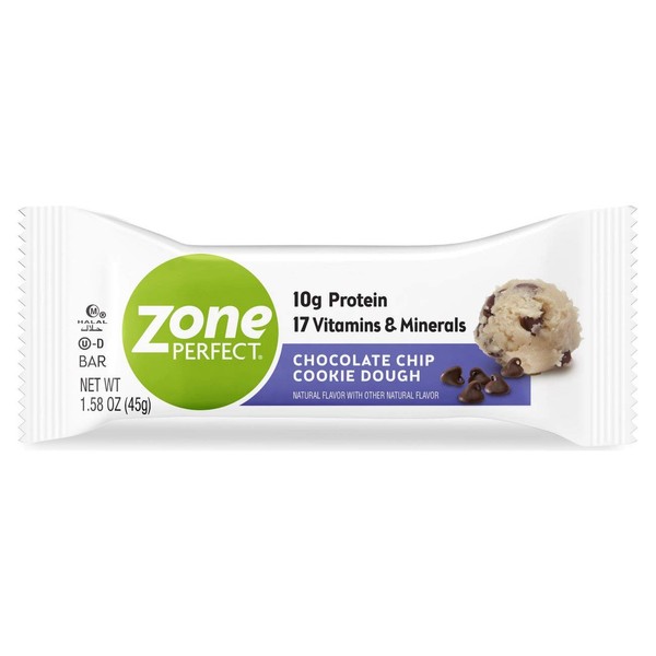ZonePerfect Protein Bars, Chocolate Chip Cookie Dough, 10g of Protein, Nutrition Bars With Vitamins And Minerals, Great Taste Guaranteed, 20 Bars