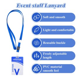 Pack of 25 Visitor Badge Lanyard with PVC ID Holder with Lanyard Reusable Identified Pass Visitor Lanyard Plastic Identification Blue Badge for School Office 8.5 x 5.5 cm