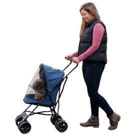 Pet Gear Travel Lite Plus Stroller, Compact, Easy Fold, No Assembly Required, Large Wheels for Cats and Dogs up to 15 pounds, Midnight