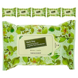 The Face Shop Herb Day Cleansing Tissue, 20 sheets, 6 pcs / 더페이스샵 허브데이 클렌징 티슈, 20매입, 6개