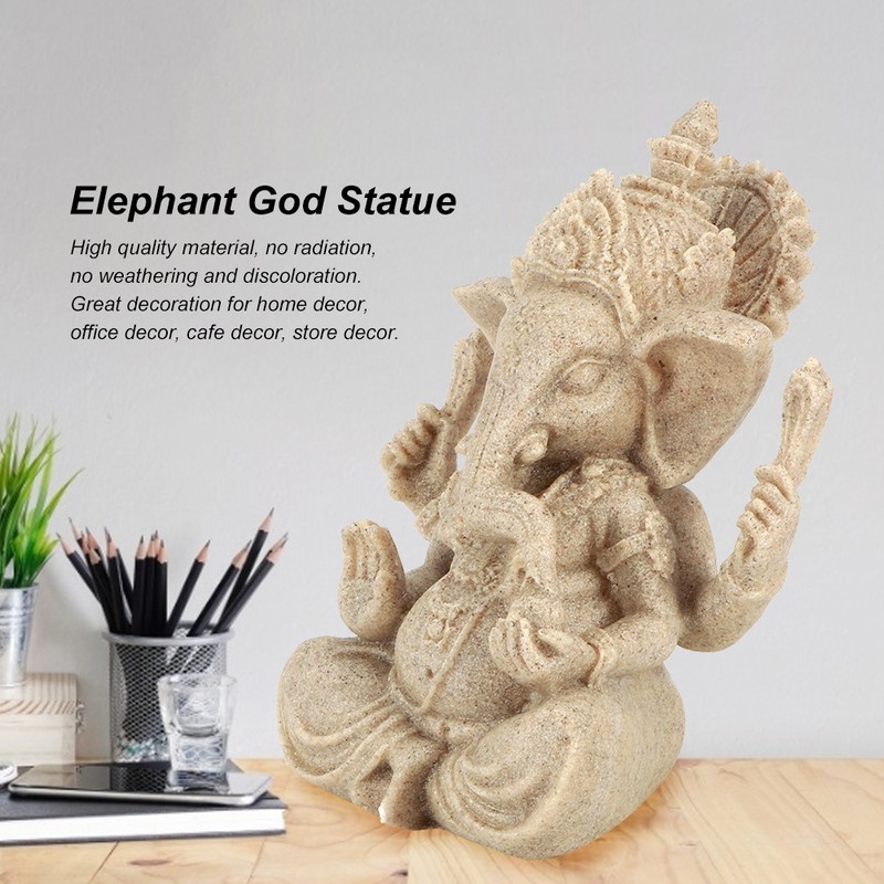 Sandstone Resin Indian Ganesha Elephant God Statue Fengshui Buddha Sculpture