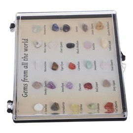 FELTECHELECTR Educational Geology Kit 25 Specimen Collection Crystal and Gemstone Display Box for Kids and Mineral Holder