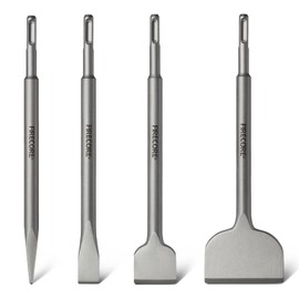 SDS Chisel Set, Firecore 4pcs Tile Removal Chisel Bits for SDS Plus Rotary Hammer Drill Attachments, Alloy Steel Shovel for Demolition Chipping Grooving Scaling Removing Cement Thinset Mortar Vinyl