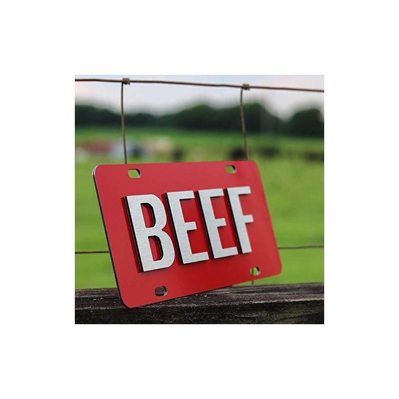 Beef License Plate Brushed Aluminum 2-D Farmer Heavy Duty -
