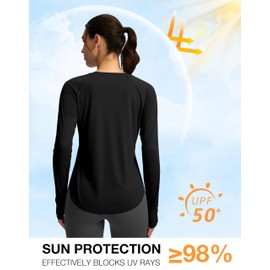 Soothfeel Womens Sun Shirts UPF 50+ UV Protection Lightweight Quick Dry Long Sleeve Workout Hiking Tops Outdoor Black L