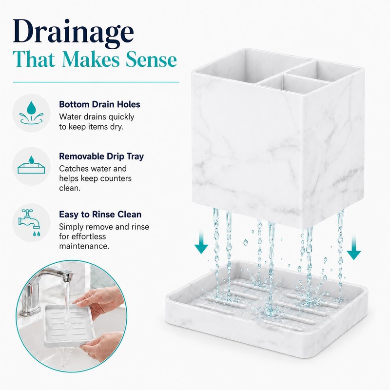 Silicone Toothbrush Holders for Bathrooms, 3 Slots Unbreakable Marble Countertop