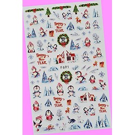 Year Snowman Penguin Snowflake Santa Reindeer Nail Stickers F691 for Nails Design Nail Art Stickers Decals Supplies Manicure Tips Sticker Colorful for Nail Decorations