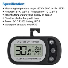 ACEIRMC 4pcs Refrigerator Fridge Thermometer Waterproof Digital Room Freezer Thermometer(-4°F to 122°F) Max/Min Record Function Large LCD Display Refrigerator Thermometers (Black)