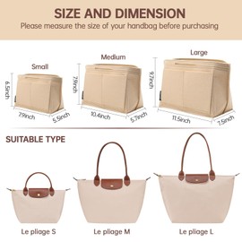 OPPOSHE Purse Organizer Insert for Longchamp Le Pliage, Premium Felt Long Champ Bag Handbag Women, Tote Organizer Insert with 9 Compartments (Large, Beige)