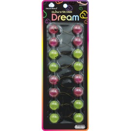 Dream World Glow In The Dark Ponytail Holder 20 MM Bead Pink & Yellow 8 Piece Pack