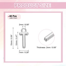 sourcing map 40Pcs Letter Charm, Alloy Letter t Initial Alphabet Charm for DIY Crafts Jewelry Making Bracelets Earrings Necklace, Silver