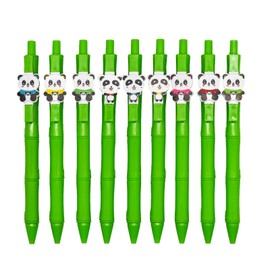 Maydahui 12PCS Panda Green Bamboo Pens Retractable Cute Bear Rollerball Pen Mini Lovely Animal Pen for Shcool Office Stationery Supply Home Party Gifts