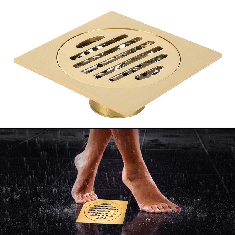 QANYEGN Gold Bathroom Drain, Copper Shower Floor Drain, Brass Shower
