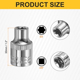 sourcing map 2pcs E-Torx Socket 3/8" Drive E8 External Torx Deep Socket CR-V 6 Point Spline Socket Star Female Bit Socket for Auto Repairs Home Maintenance DIY Hand-Making 1.2" Length