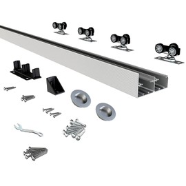 JUBEST Bypass Door Hardware 48", Aluminum Sliding Closet Door Hardware Set with Finger Pull Included, Smoothly and Quietly, for 2 Door System, Fit Door Thickness 1 3/8" or 1 3/4", Easy to Install