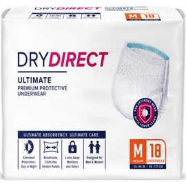 Dry Direct Ultimate Underwear, Made-in-USA Adult Diapers, Max Absorbency Disposable Incontinence Protection - Medium (Pack of 18)