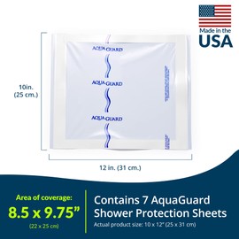 TIDI AquaGuard Sheet – 10” x 12” – Shower Protection Sheet – Self-Adhesive Moisture Barrier – Made Without Latex – Wound Cover For Showering – 7 Sheets Per Package – Home Medical Supplies (50011-PKG)