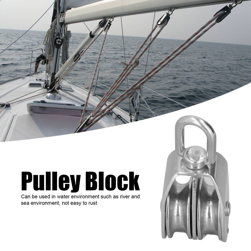 50mm/2.0in Marine Pulley Double Roller 400kg Loading 304 Stainless Steel