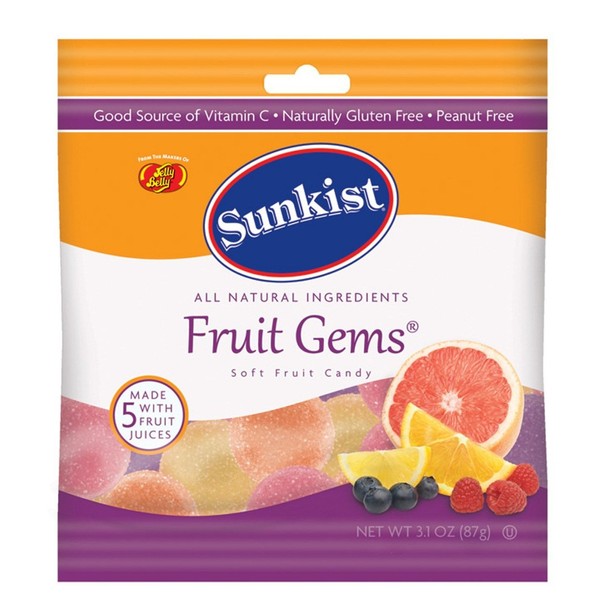 Sunkist Fruit Gems Assorted Chewy Candy 3.1 oz. - Case of 12