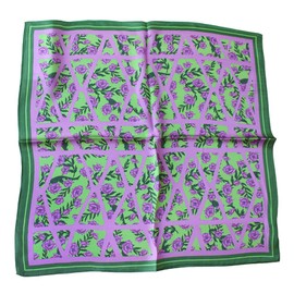 JERLA Women's Men's Small Square 100% Real Mulberry Silk satin Scarfs Hair head face scarf 21" x 21" (Purple and green rose)