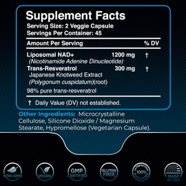 Ultra Strength NAD+ Supplement, 1500mg - Liposomal Formula with Resveratrol for Cellular Health, Stamina, and Healthy Aging - USA Made Capsules