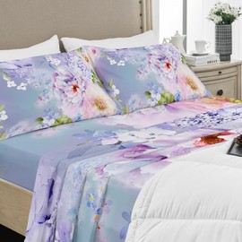 YIYEA Pillow Cases Queen Size Set of 4, Ultra Soft 1800TC Hotel Quality Double Brushed Microfiber Embroidered Pillowcases and Floral Pillow Covers, Envelope Closure, Fade Resistant (20"x30")