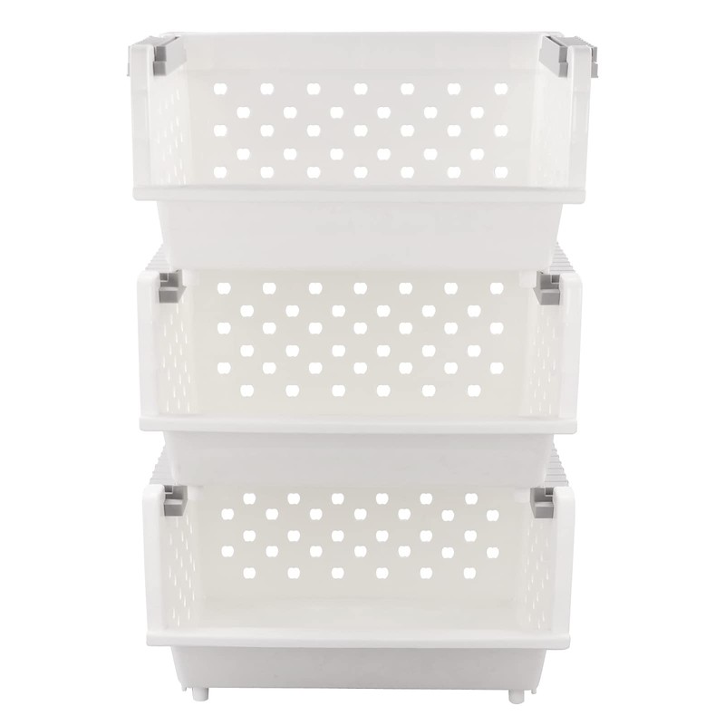 Afromy 3 Pcs Stackable Baskets for Pantry Organizers and Storage,