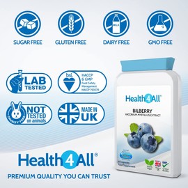Bilberry Strong Extract 8,000mg 120 Capsules (V) Vegan Capsules (not Tablets). Antioxidant for Eyesight. Made in The UK by Health4All.