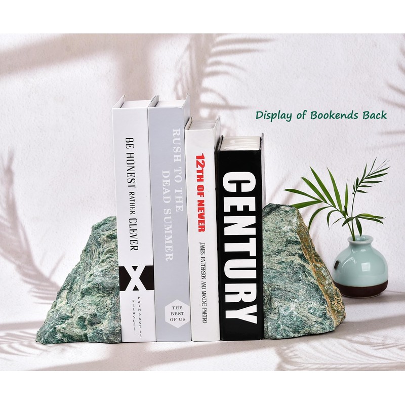 AMOYSTONE Decorative Bookends | Minimalist Green Mica Stone BookEnds 3-4LBS