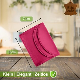 FLEXIBILITE® Small Wallet Women's Leather [2024] - Mini Wallet Men's RFID Protection (9.0 x 7.0 x 2.0 cm W x H x D) - Women's Purse - Children's Wallet Boys - Approx. 30 g, Pink, Classic