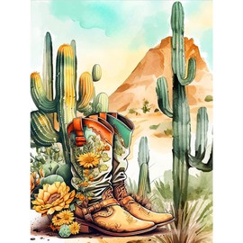 Acudotr Diamond Painting Kits for Adults, 5D DIY Diamond Art kits for Beginners, Full Drill Diamond Painting Kits for Home Wall Decor, Cactus Boots, 12x16 Inch