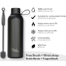 Milu Thermos Flask, 500 ml, 750 ml, 1 Litre, Insulated Stainless Steel, Leak-Proof Insulated Flask, Double-Walled, Suitable for Carbonated Drinks, Includes Cleaning Brush (White-Leopard, 500 ml)