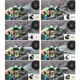 Floratek Multifunctional Car Wash Nozzle with Soap Dispenser - 8 in 1 High Pressure Garden Hose Nozzle - Car Foam Wash Gun - Black, Green, Transparent