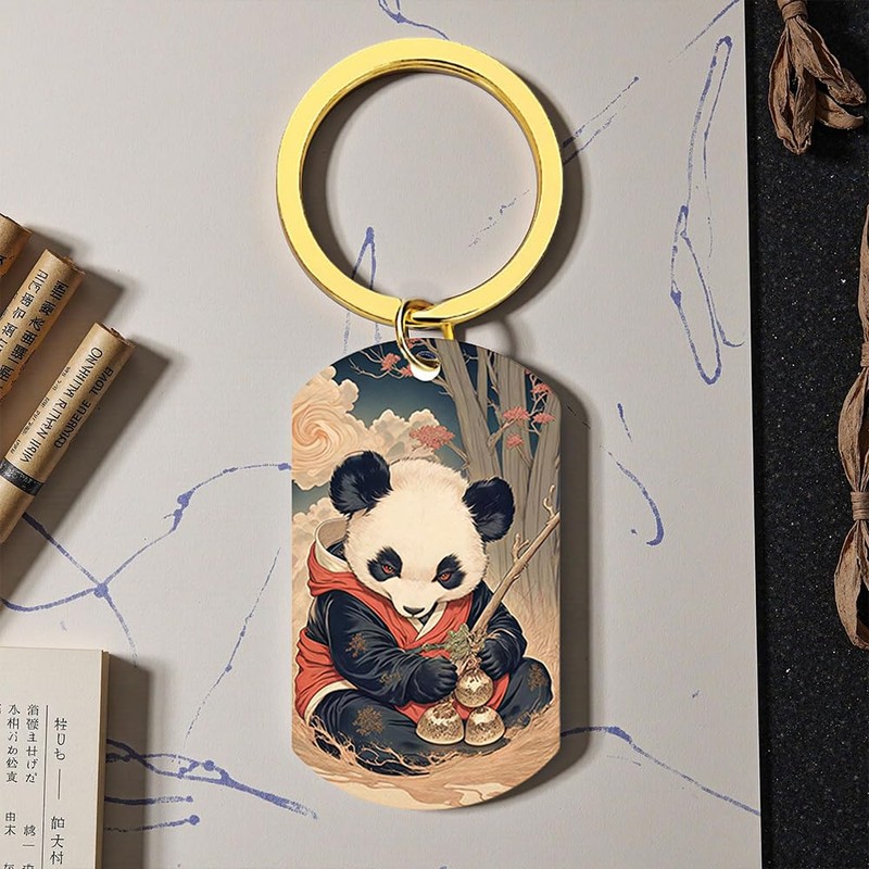 XIOUDO Ukiyo-e Panda Key Holder, Japanese Style Design, Includes Metal