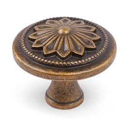 DWYL & LWYD Antique Brass Cabinet Knobs 10 Pack,Heavy Duty Solid Zinc Alloy Vintage Cabinet knobs,1-2/5"Dia Round Kitchen Cabinet Handles for Cabinets, Drawer Pulls Vintage Dresser Knobs