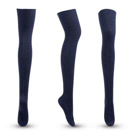 Women Warm Cable Knit Boot Long Socks Girls Over Knee Thigh High (Navy)