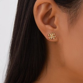 Gold Flower Stud Earrings for Women Dainty Cubic Zirconia Floral Four Petal Earrings Fashion Jewelry for Women (Gold)