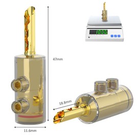 Preffair 4 Pcs Double Screw Locking Banana Plug BFA Style Solderless Transparent Zigzag Type HiFi Loudspeaker Bi-Wire Cable Connector Terminal for Audio Speaker Amplifier (Gold Plated, BA1475)