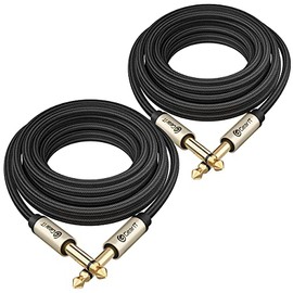 GearIT Guitar Instrument Cable (15ft 2-Pack) 1/4 Inch to 1/4 inch TS Straight Male to Male 6.35mm Mono Jack with Alloy Connector and Nylon Braid
