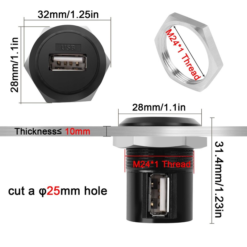 QIANRENON USB 2.0 Thread Mounting 90° Angle Adapter USB 2.0