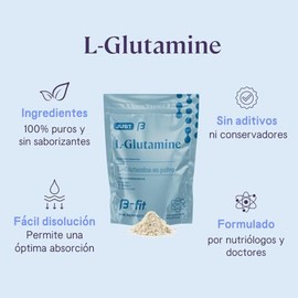 B-FIT B - L-Glutamina en Polvo 100% Pura - Bolsa de 300 g - Suplemento Alimenticio Sin Sabor - Sin Azúcar - 5 g por Porción - Pre entreno