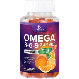Nature's Nutrition Omega 3 6 9 Gomitas Veganas Suplemento de Ácido Graso Esencial - Aceite de Perilla 369 - Soporte Cardíaco a Base de Plantas, sin OMG - 120 Gomitas
