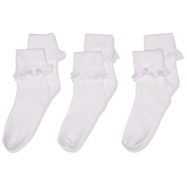 Jefferies Socks Calcetines de encaje con ojales para niña (3 unidades), Blanco, Small