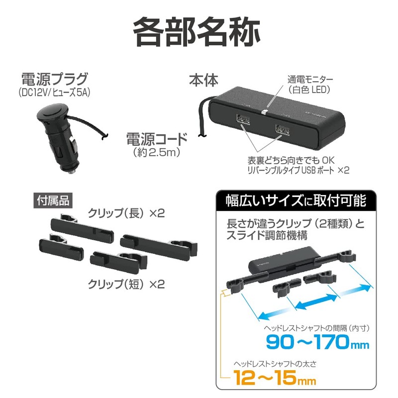 Seikosangyo EM172 Headrest USB Port