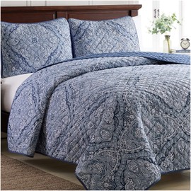 Mellanni Twin Bedspread Coverlet Set - Bedding Cover with Shams - Ultrasonic Quilting Technology - 3 Piece Oversized Quilt Set - Bedspreads & Coverlets (Twin, Medallion Blue)