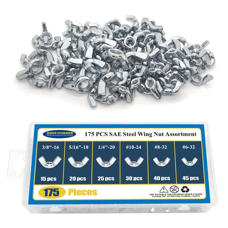 175 PCS Wing Nuts Fasteners Butterfly Wing Nuts SAE Steel