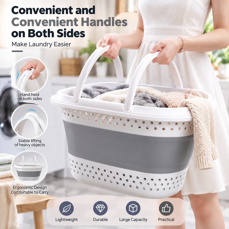 Collapsible Plastic Laundry Basket for Dirty Clothes Storage – Space-Saving