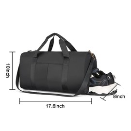 Gym Bag for Women, Waterproof Travel Duffel Bag with Shoes Compartment and Wet Pocket, Sports Duffle Bag Weekender Overnight Bag for Teens Girls Yoga, Black