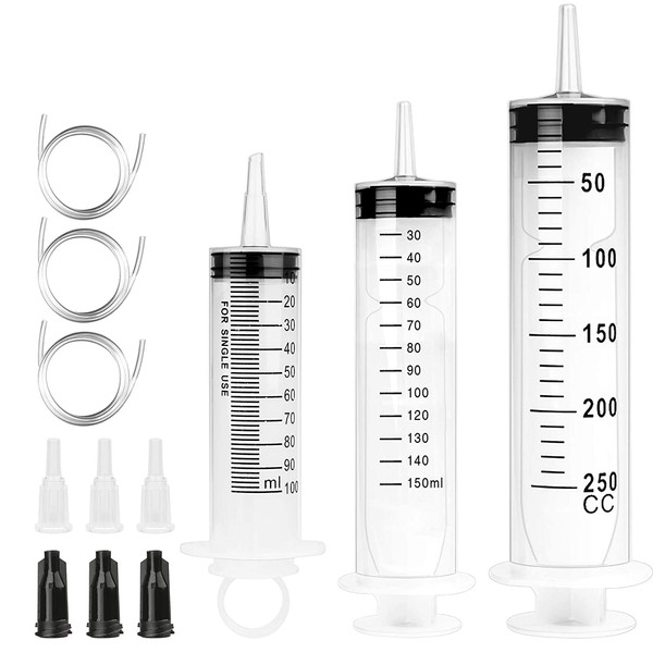 3 Packs Plastic Syringes with 3 Plastic Tubes for Oil